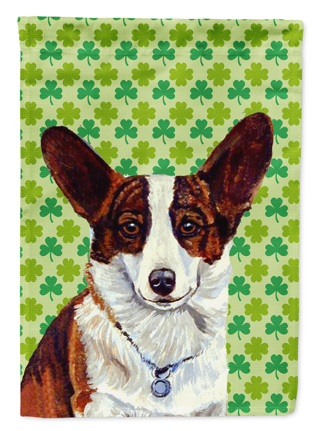 Corgi St. Patrick&#39;s Day Shamrock Portrait Flag Garden Size.