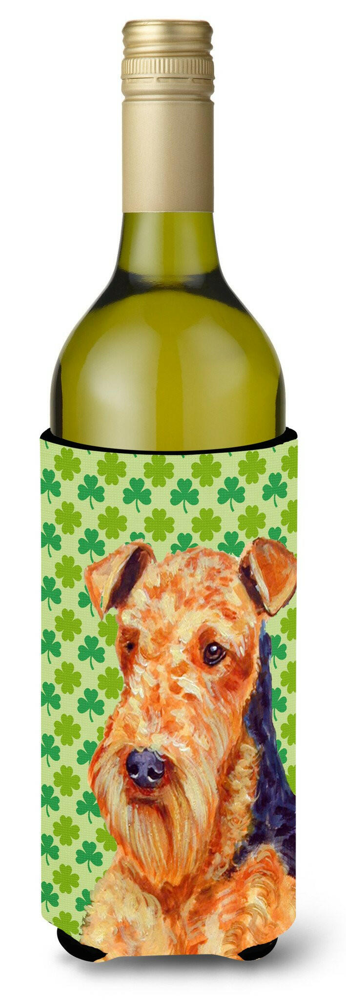 Airedale St. Patrick's Day Shamrock Portrait Wine Bottle Beverage Insulator Beverage Insulator Hugger by Caroline's Treasures