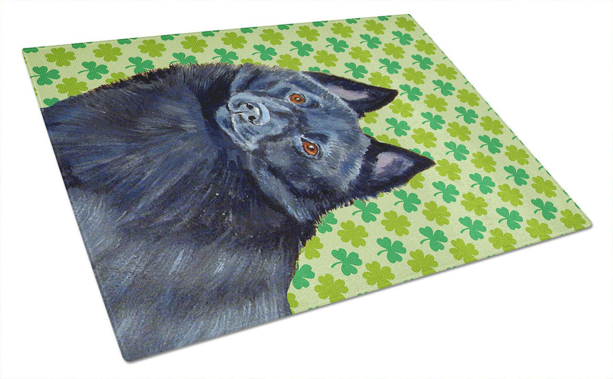 Schipperke St. Patrick&#39;s Day Shamrock Portrait Glass Cutting Board Large by Caroline&#39;s Treasures