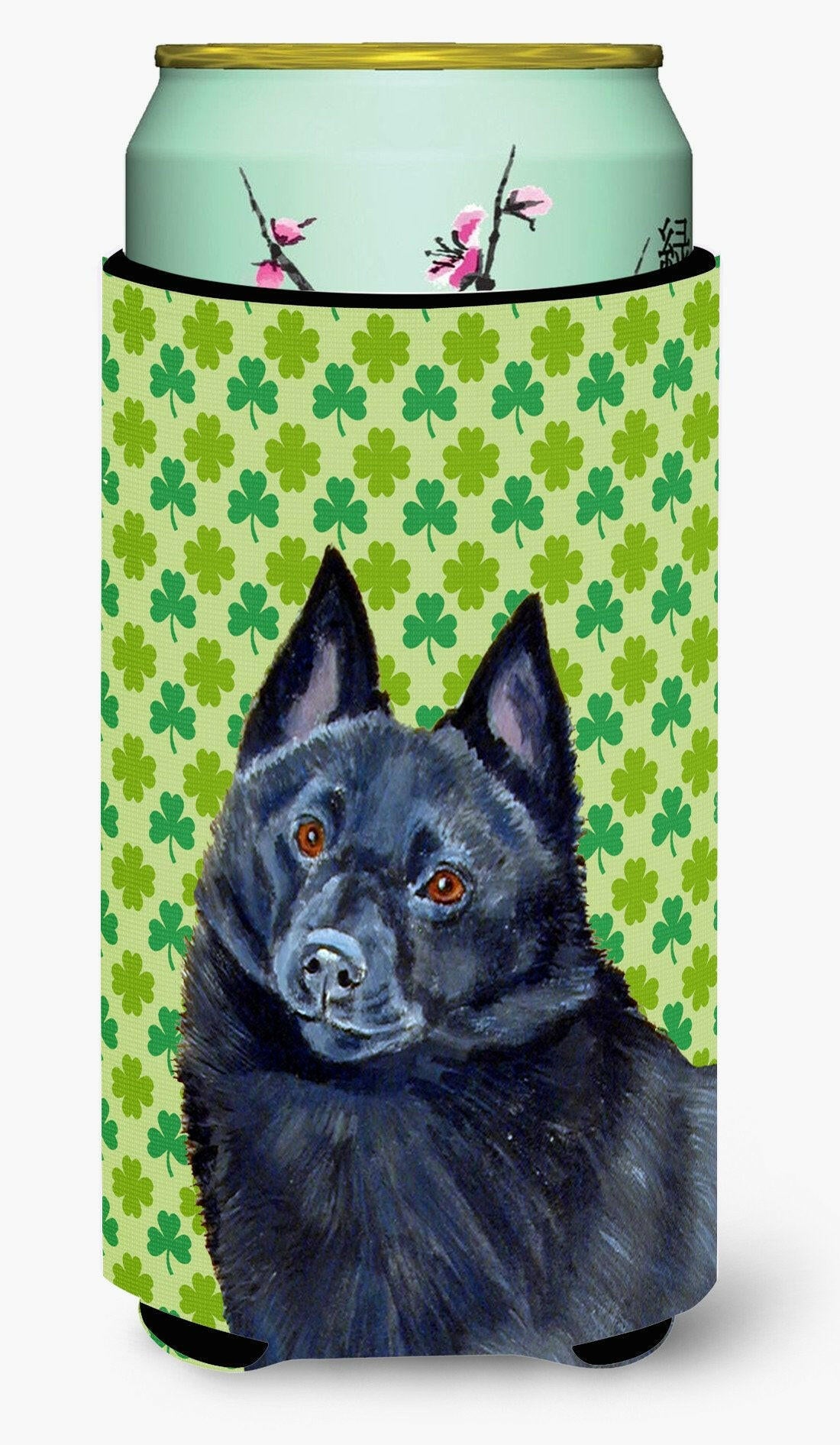 Schipperke St. Patrick's Day Shamrock Portrait  Tall Boy Beverage Insulator Beverage Insulator Hugger by Caroline's Treasures