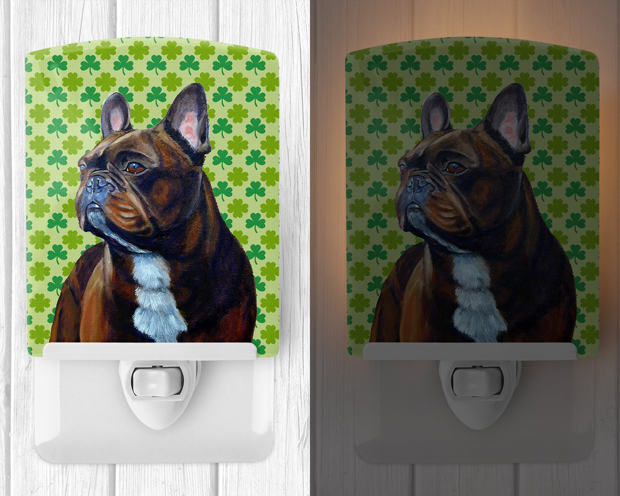 French Bulldog St. Patrick's Day Shamrock Portrait Ceramic Night Light LH9205CNL - the-store.com