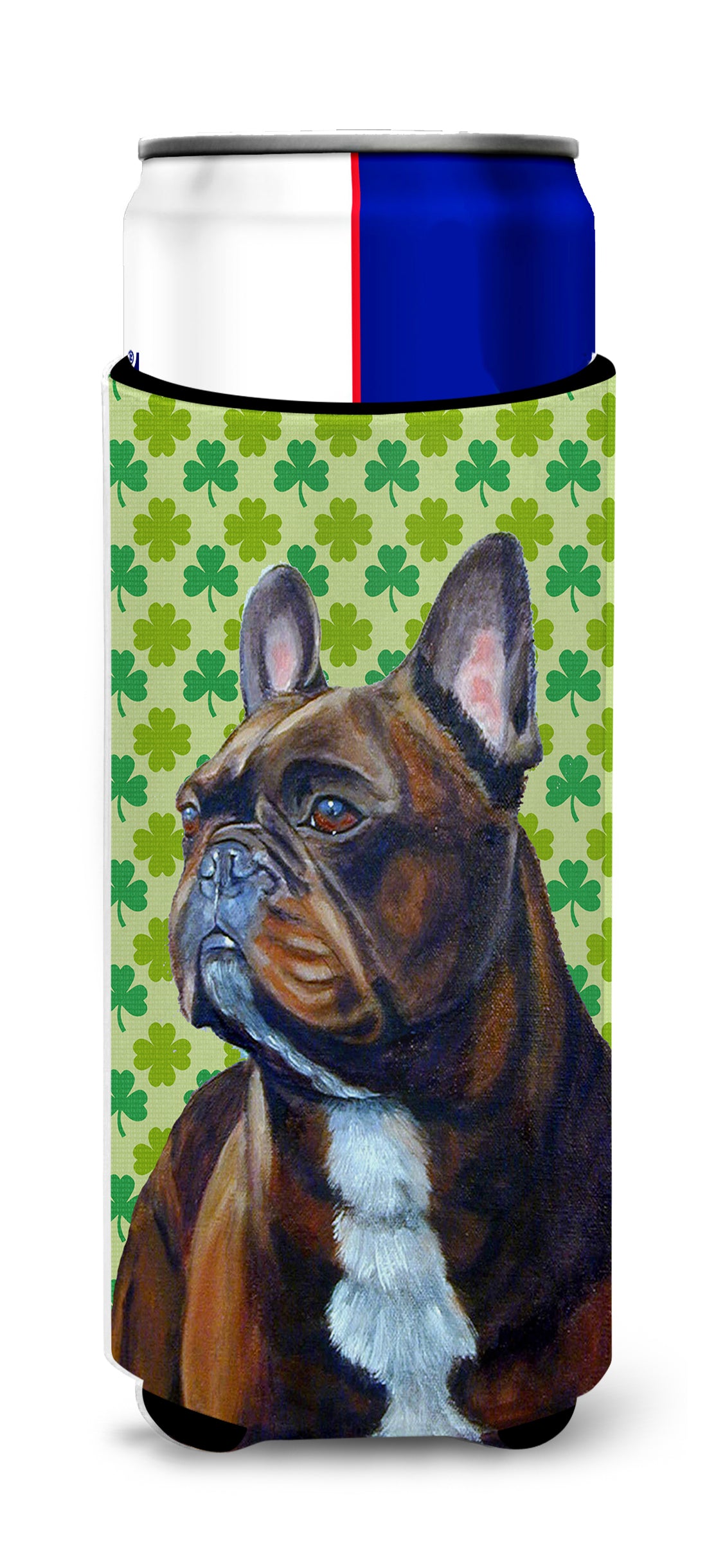 French Bulldog St. Patrick&#39;s Day Shamrock Portrait Ultra Beverage Insulators for slim cans LH9205MUK.