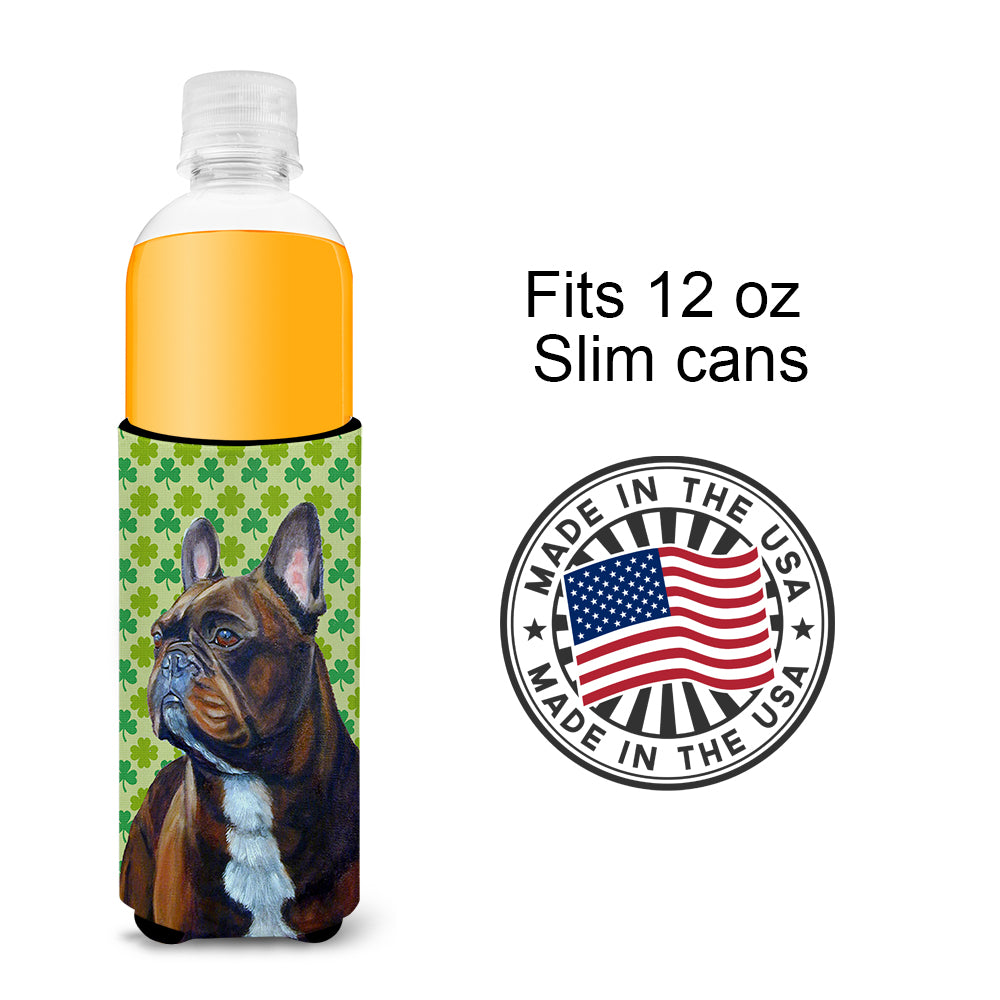 French Bulldog St. Patrick's Day Shamrock Portrait Ultra Beverage Insulators for slim cans LH9205MUK.