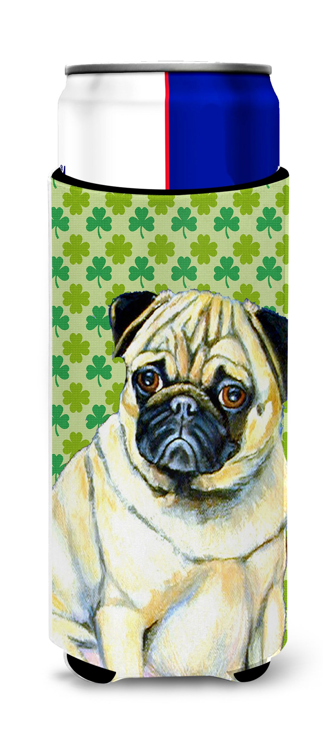 Pug St. Patrick's Day Shamrock Portrait Ultra Beverage Insulators for slim cans LH9207MUK.