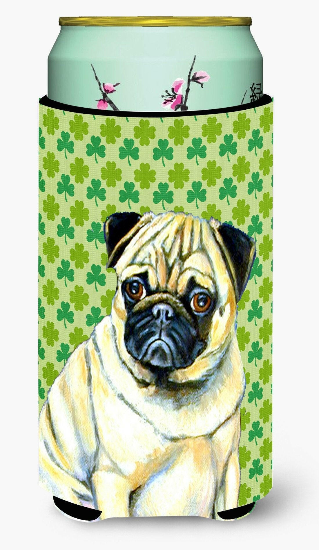 Pug St. Patrick&#39;s Day Shamrock Portrait  Tall Boy Beverage Insulator Beverage Insulator Hugger by Caroline&#39;s Treasures