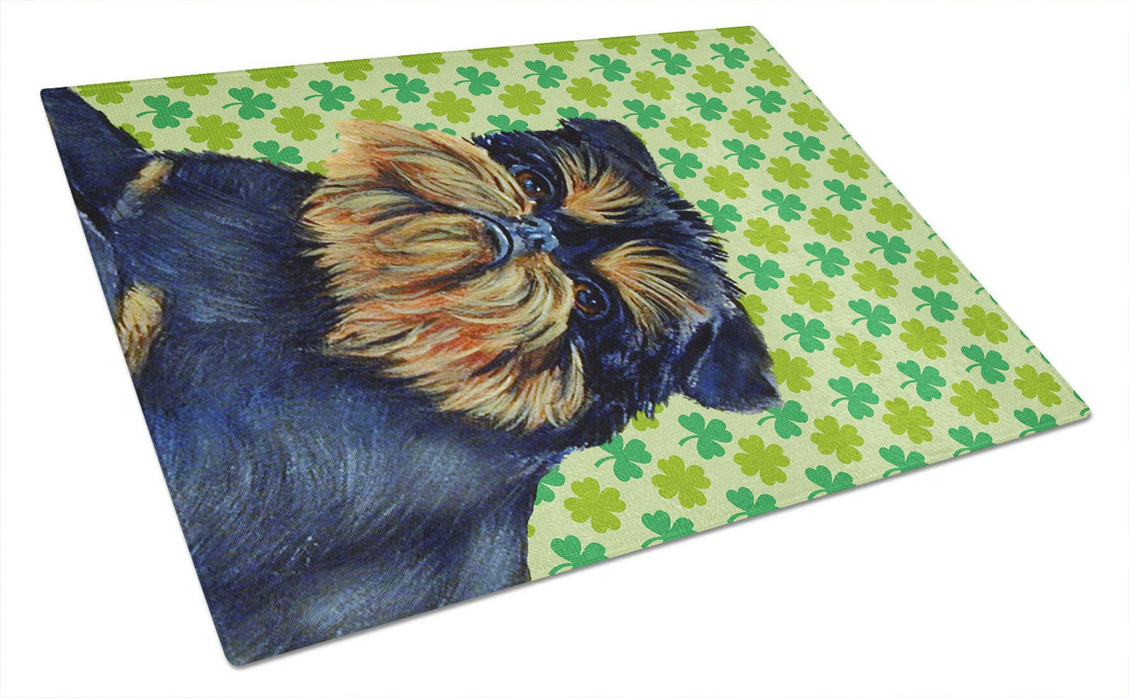 Brussels Griffon St. Patrick's Day Shamrock Portrait Glass Cutting Board Large by Caroline's Treasures