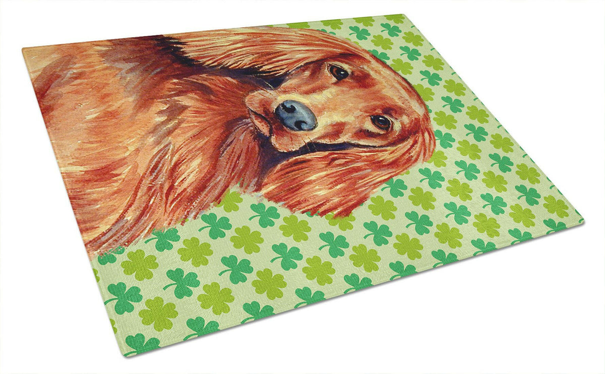 Irish Setter St. Patrick&#39;s Day Shamrock Portrait Glass Cutting Board Large by Caroline&#39;s Treasures