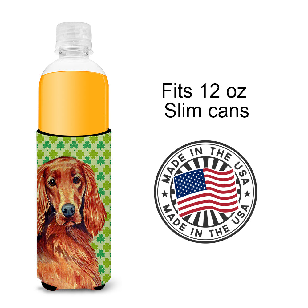 Irish Setter St. Patrick's Day Shamrock Portrait Ultra Beverage Insulators for slim cans LH9209MUK.