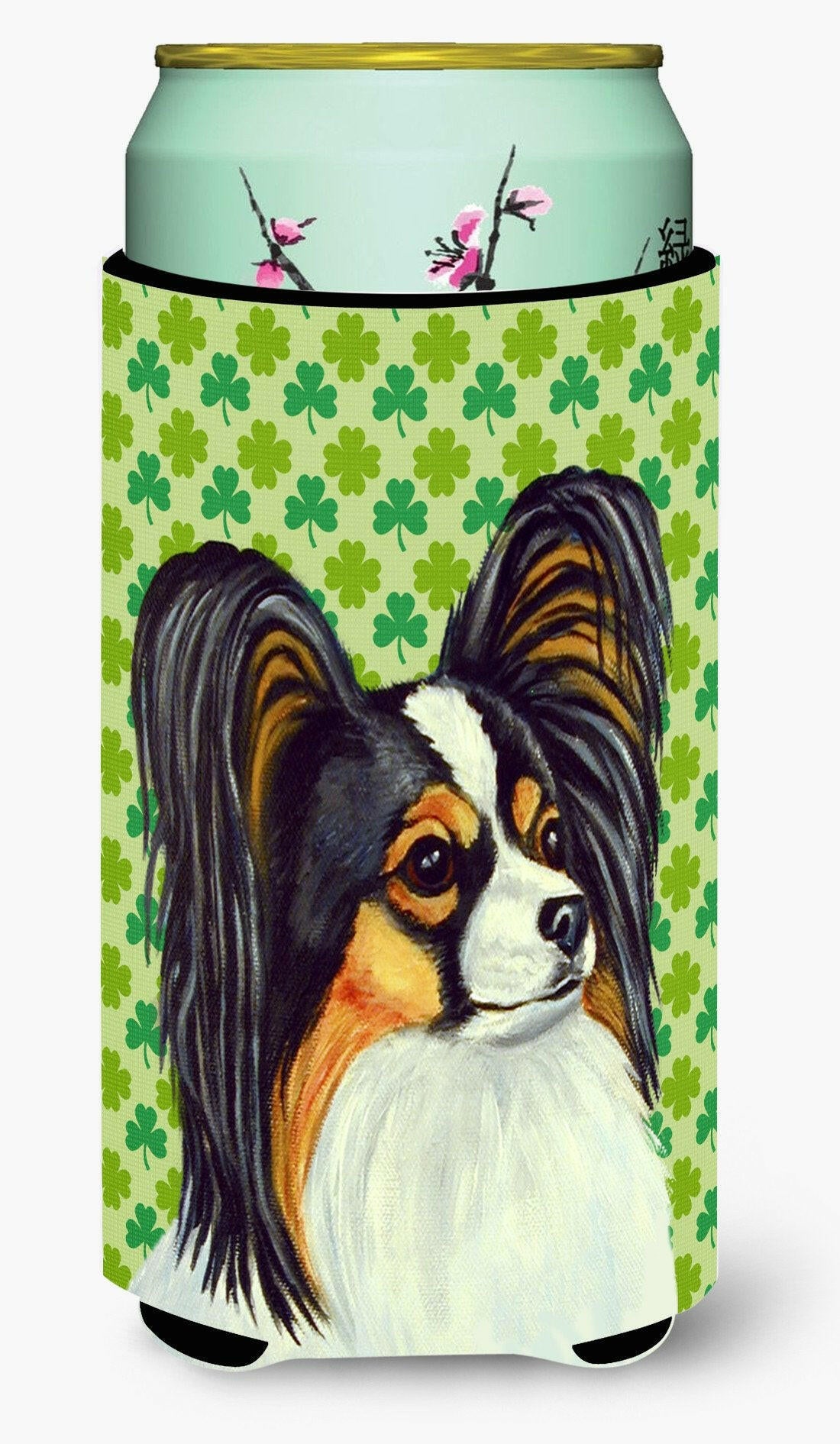 Papillon St. Patrick&#39;s Day Shamrock Portrait  Tall Boy Beverage Insulator Beverage Insulator Hugger by Caroline&#39;s Treasures