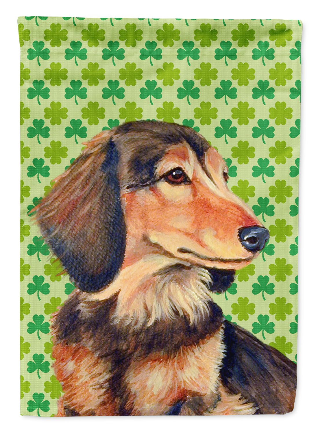 Dachshund St. Patrick&#39;s Day Shamrock Portrait Flag Canvas House Size  the-store.com.