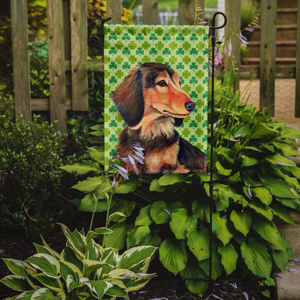 Dachshund St. Patrick's Day Shamrock Portrait Flag Garden Size.