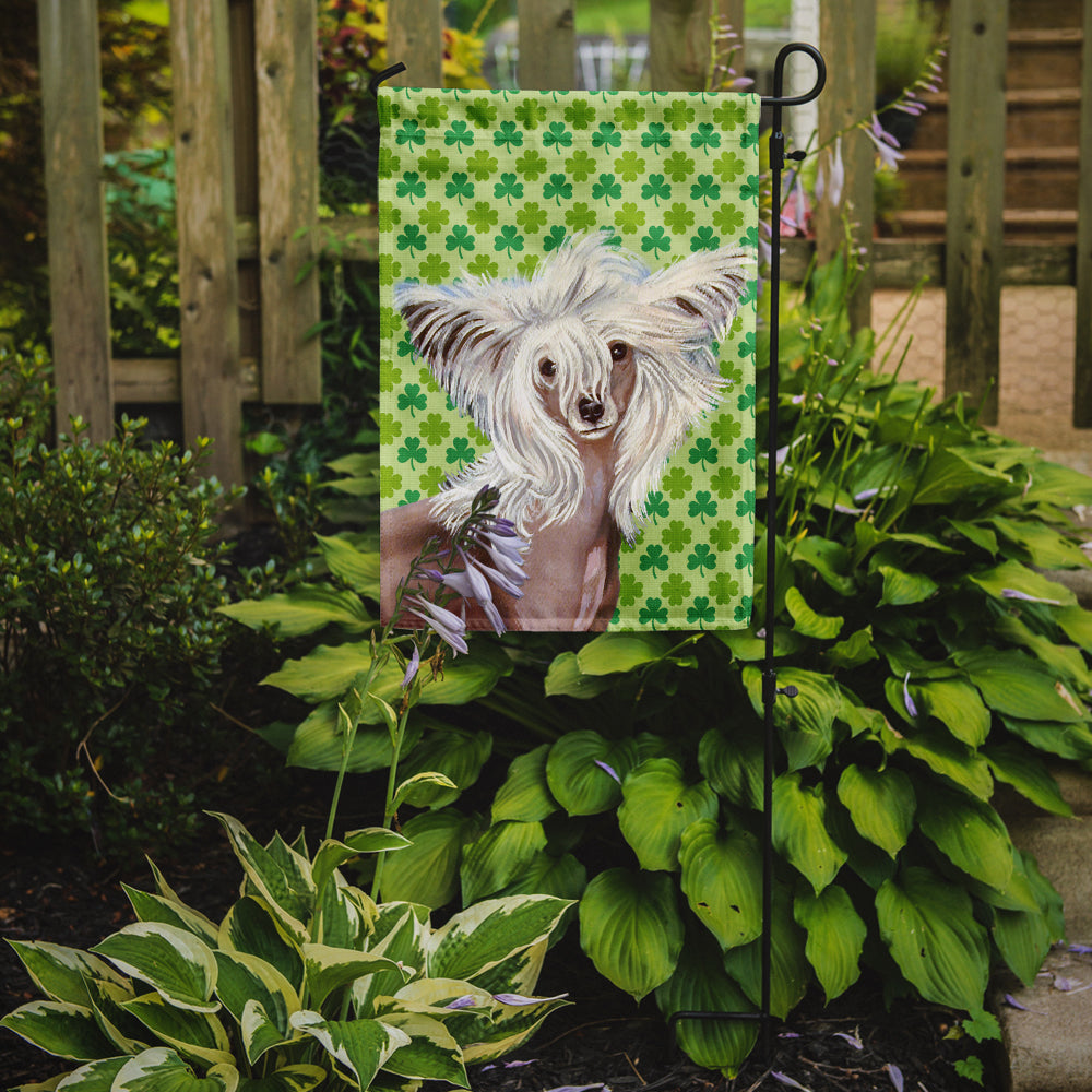 Chinese Crested St. Patrick's Day Shamrock Portrait Flag Garden Size.