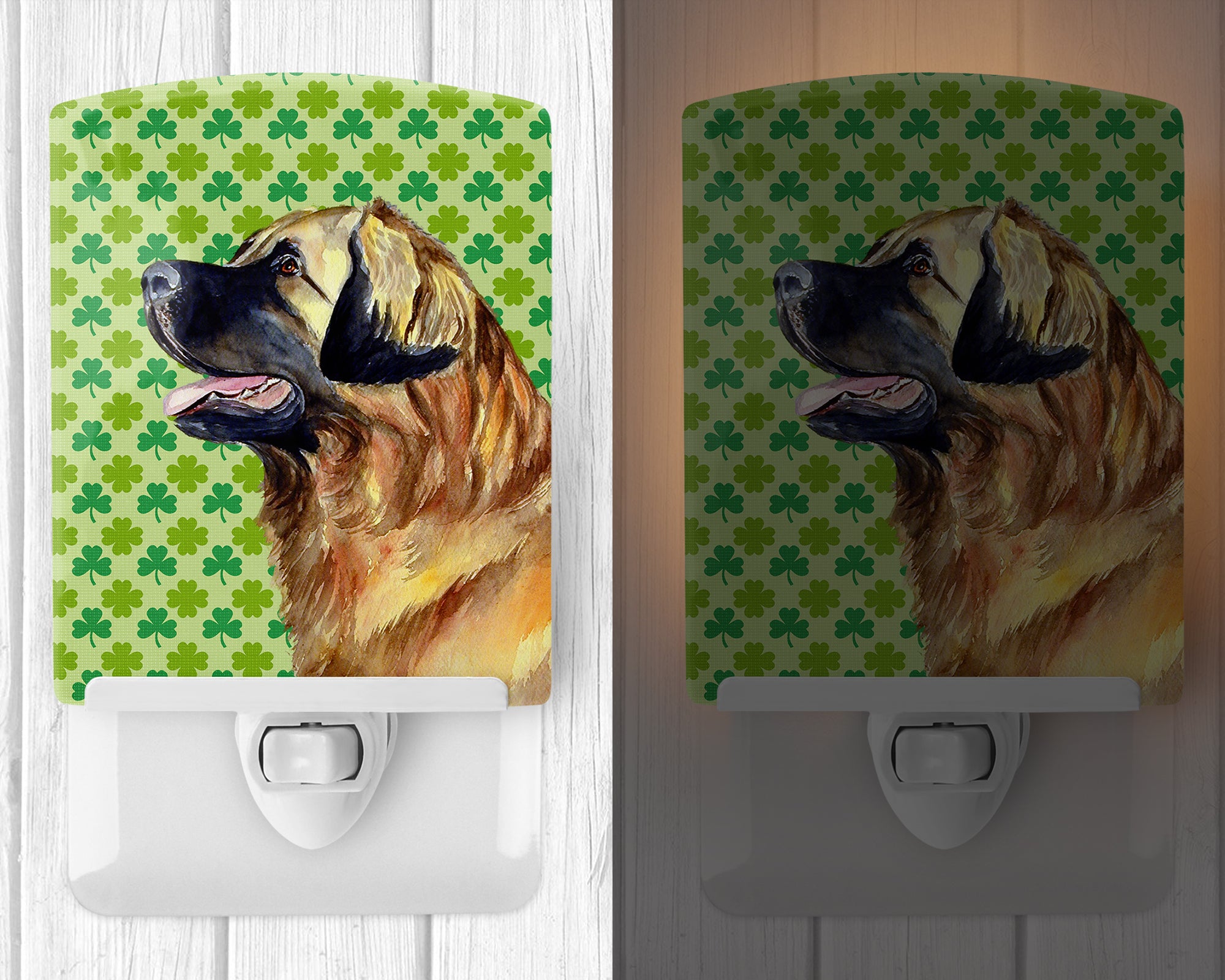 Leonberger St. Patrick's Day Shamrock Portrait Ceramic Night Light LH9213CNL - the-store.com