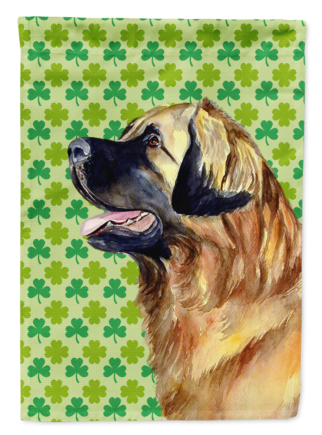 Leonberger St. Patrick's Day Shamrock Portrait Flag Garden Size.