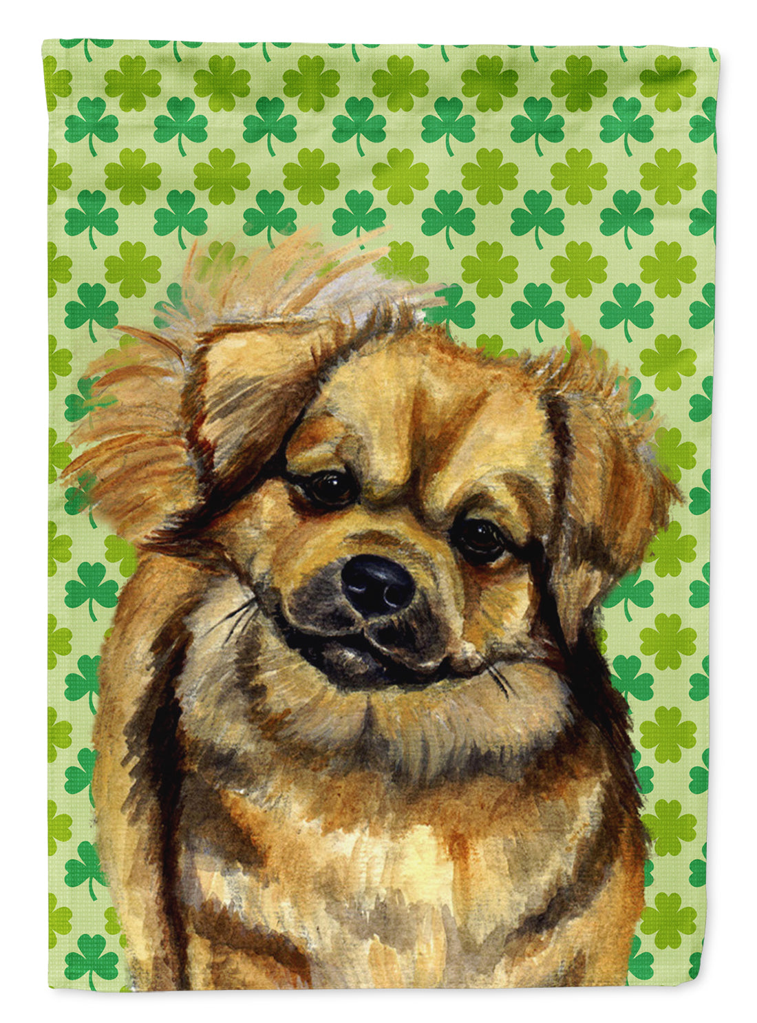 Tibetan Spaniel St. Patrick&#39;s Day Shamrock Portrait Flag Canvas House Size  the-store.com.