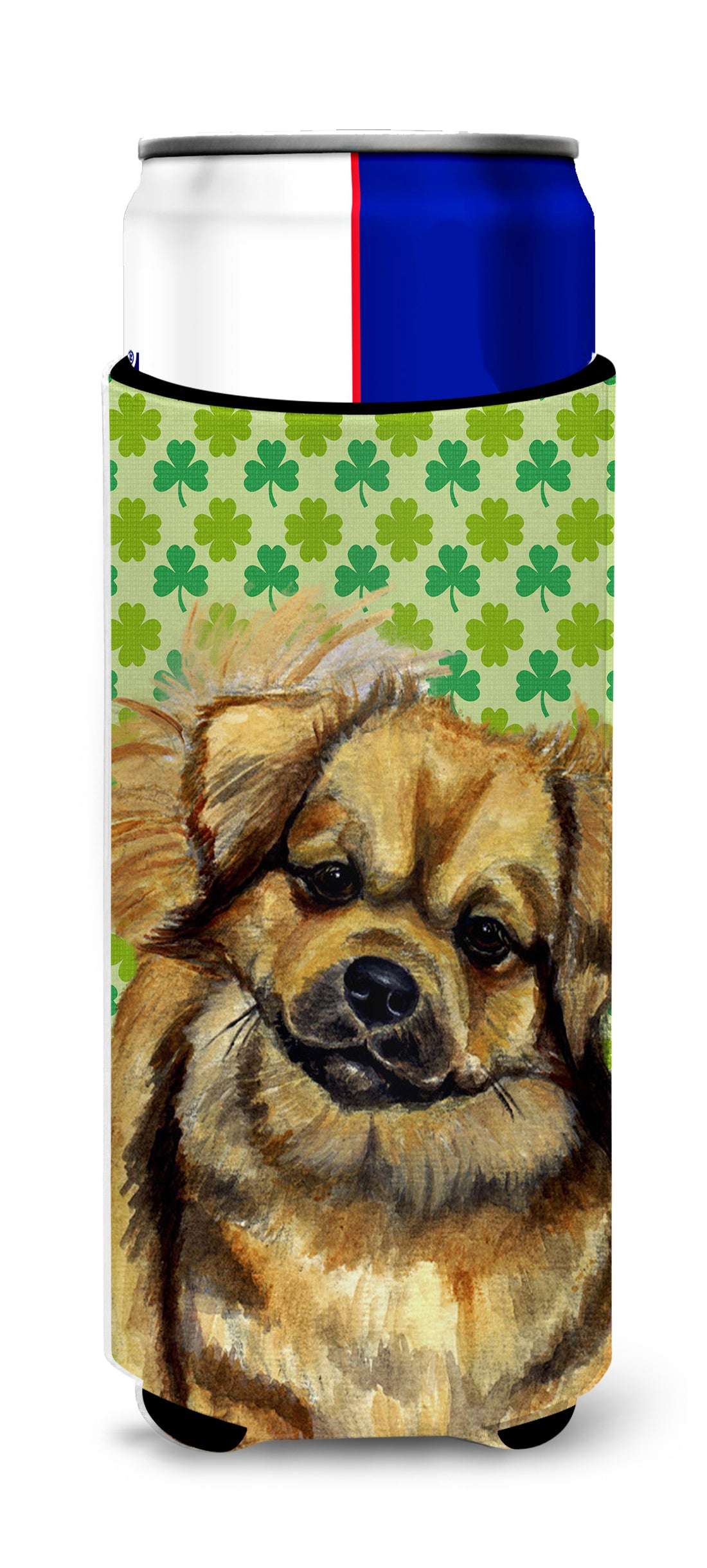 Tibetan Spaniel St. Patrick&#39;s Day Shamrock Portrait Ultra Beverage Insulators for slim cans LH9214MUK.