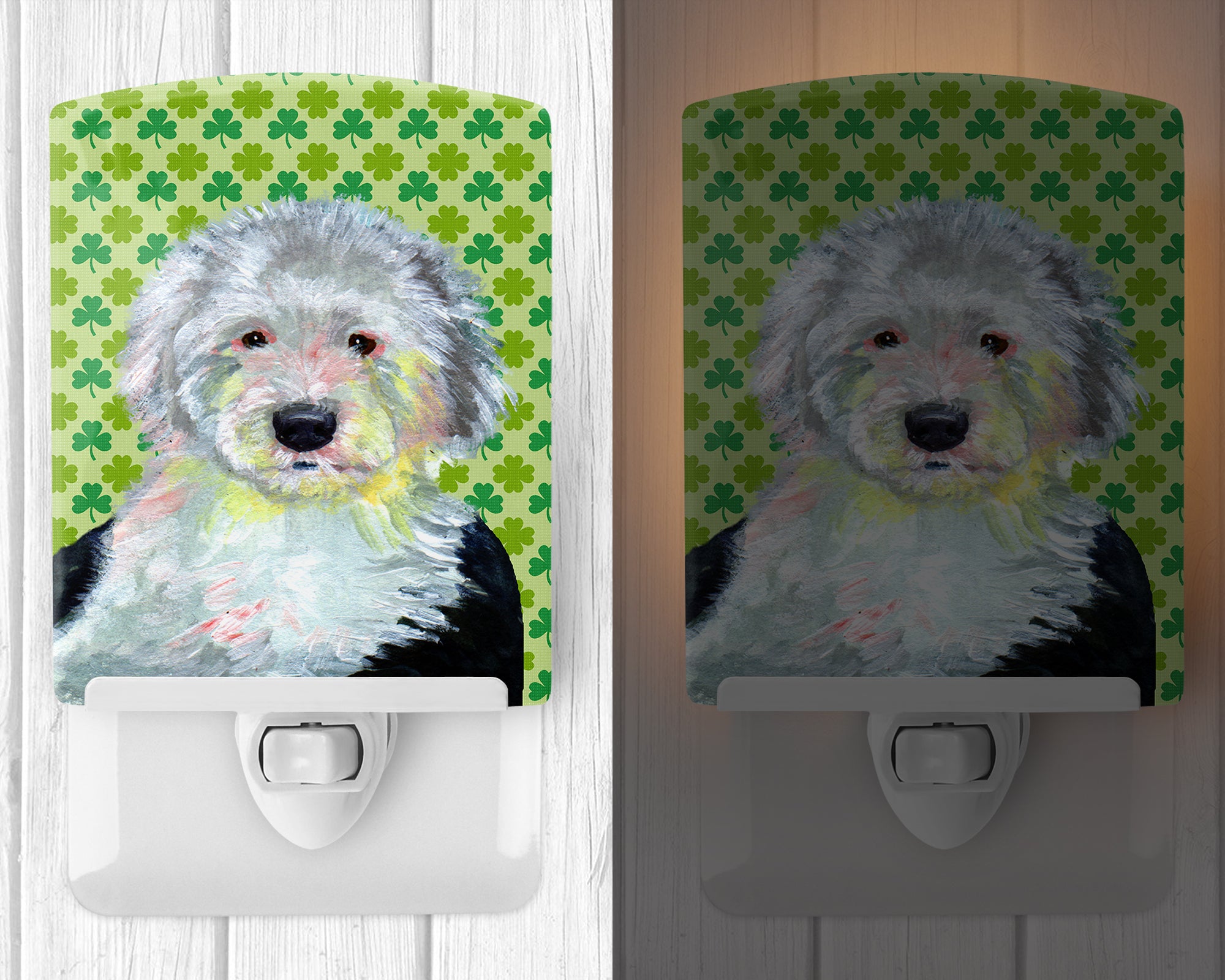 Old English Sheepdog St. Patrick's Day Shamrock Portrait Ceramic Night Light LH9216CNL - the-store.com