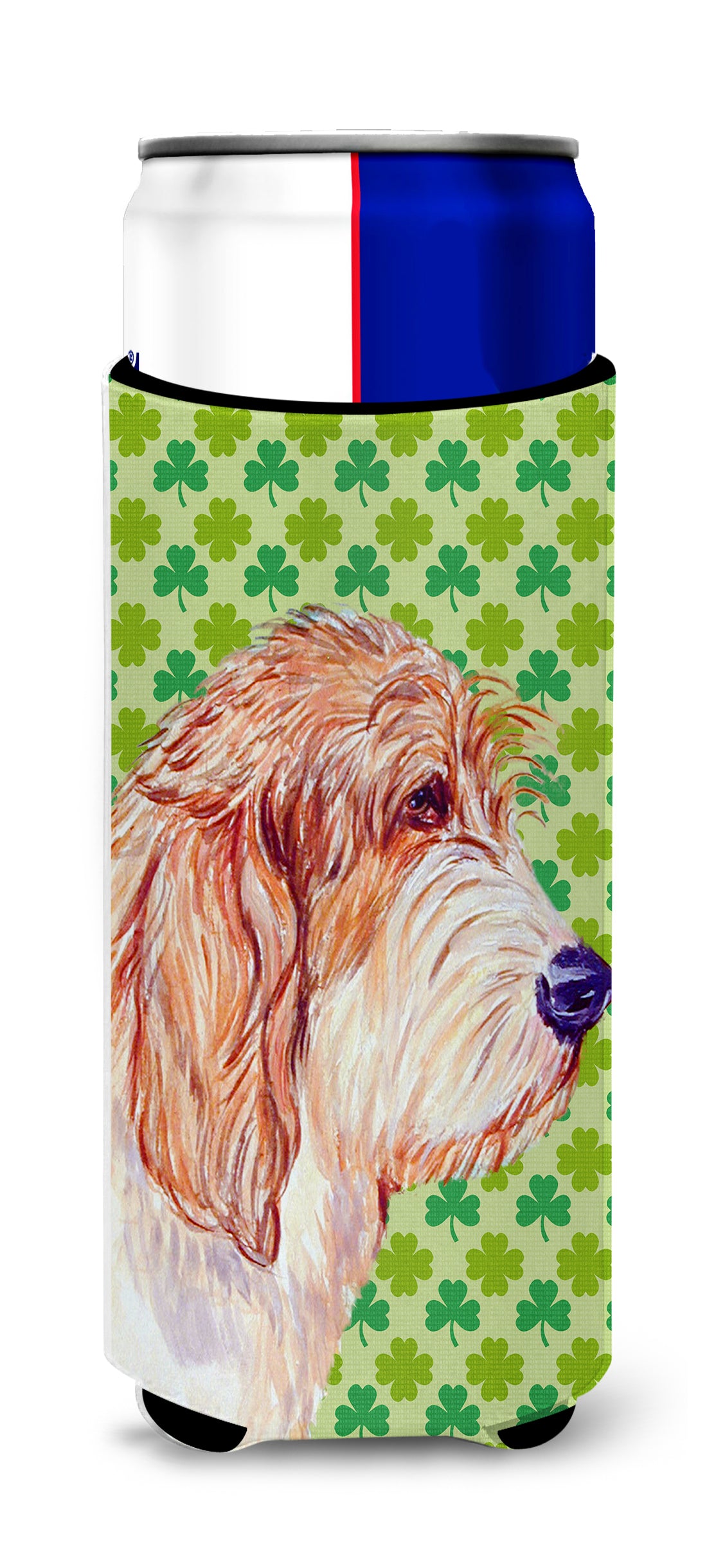 Petit Basset Griffon Vendeen St. Patrick&#39;s Day Shamrock Ultra Beverage Insulators for slim cans LH9217MUK.