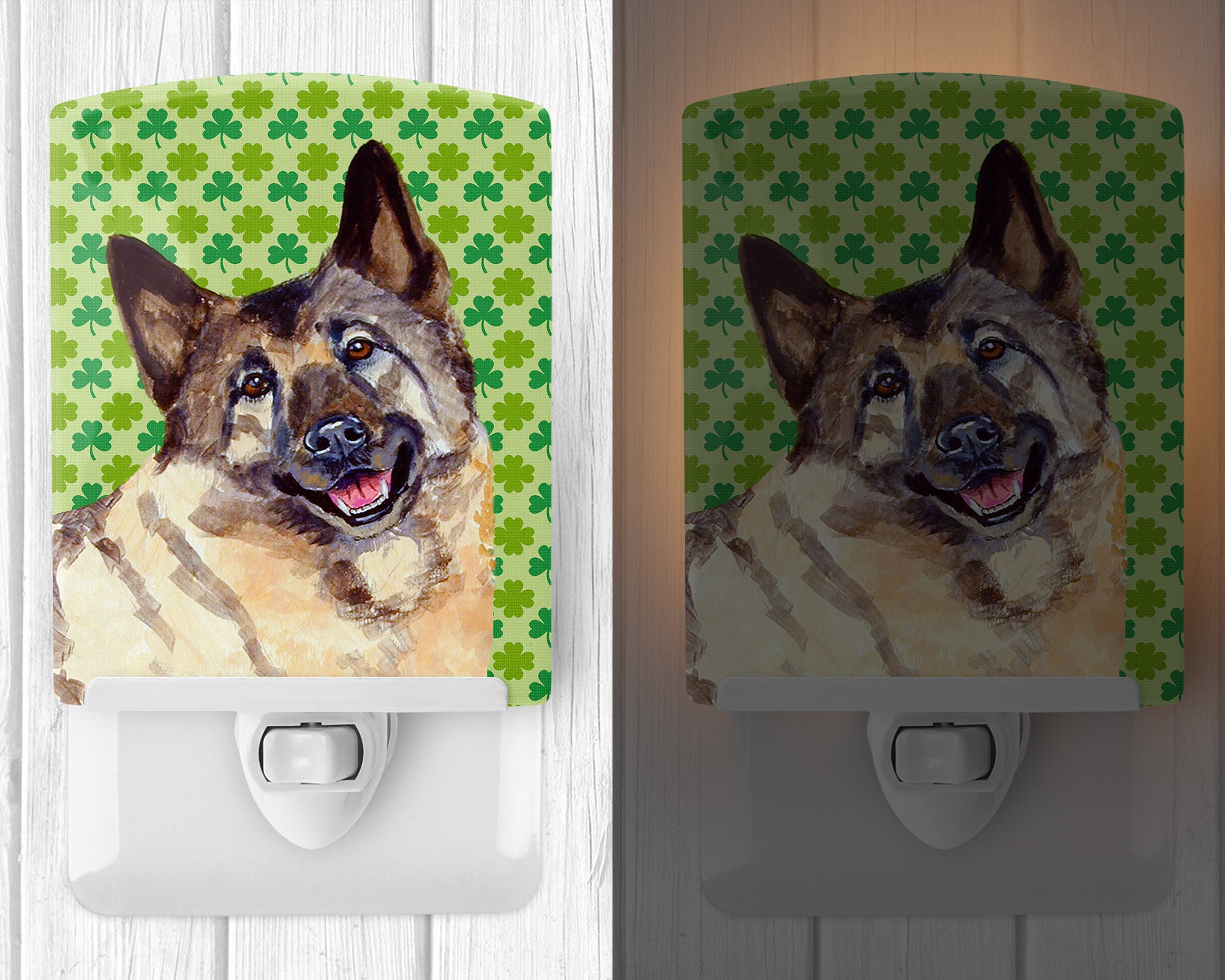 Norwegian Elkhound St. Patrick's Day Shamrock Portrait Ceramic Night Light LH9218CNL - the-store.com