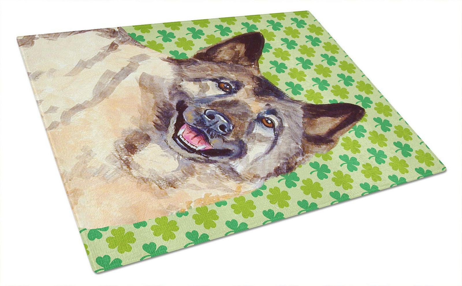 Norwegian Elkhound St. Patrick's Day Shamrock Glass Cutting Board Large by Caroline's Treasures