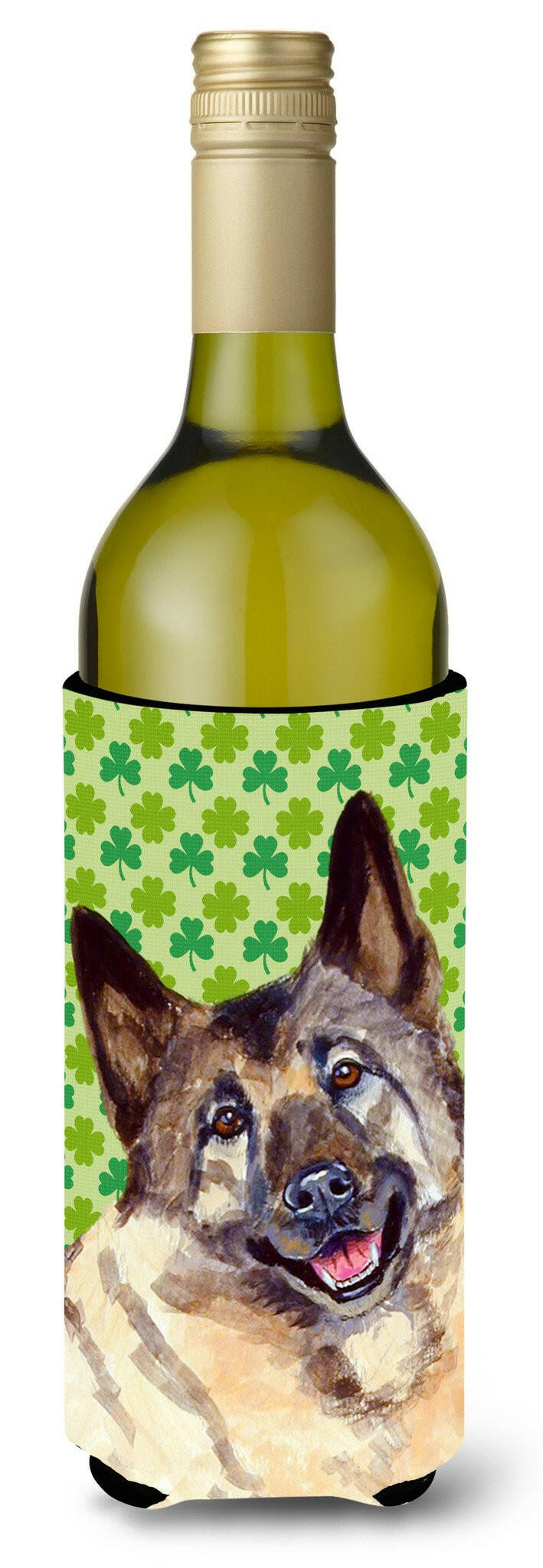 Norwegian Elkhound St. Patrick&#39;s Day Shamrock  Wine Bottle Beverage Insulator Beverage Insulator Hugger by Caroline&#39;s Treasures