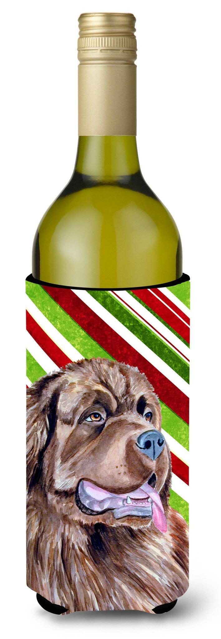 Newfoundland Candy Cane Holiday Christmas Wine Bottle Beverage Insulator Beverage Insulator Hugger by Caroline's Treasures