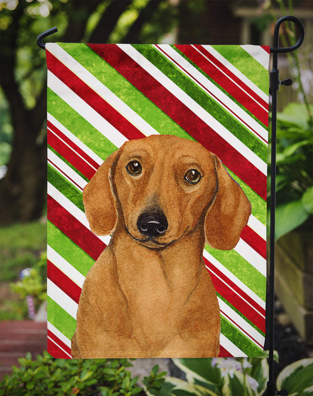 Dachshund Candy Cane Holiday Christmas  Flag Garden Size.