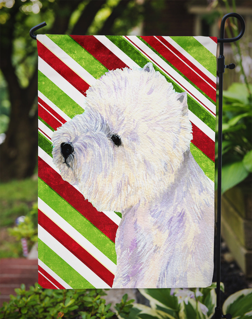 Westie Candy Cane Holiday Christmas  Flag Garden Size.