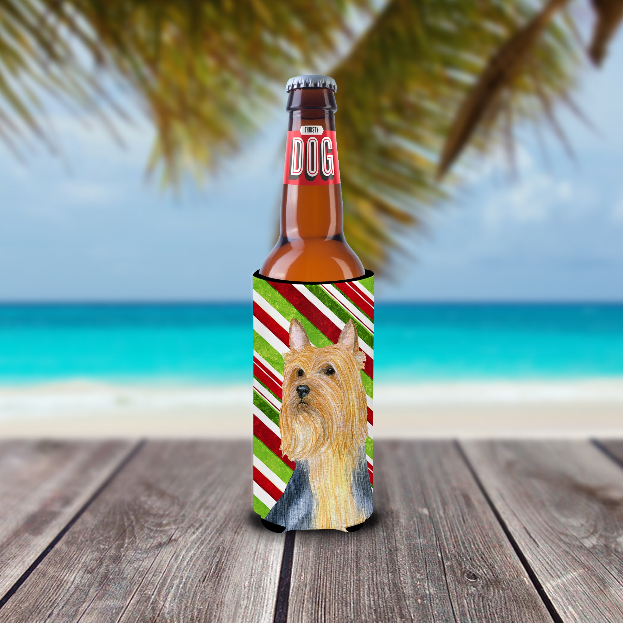 Silky Terrier Candy Cane Holiday Christmas Ultra Beverage Insulators for slim cans LH9226MUK.