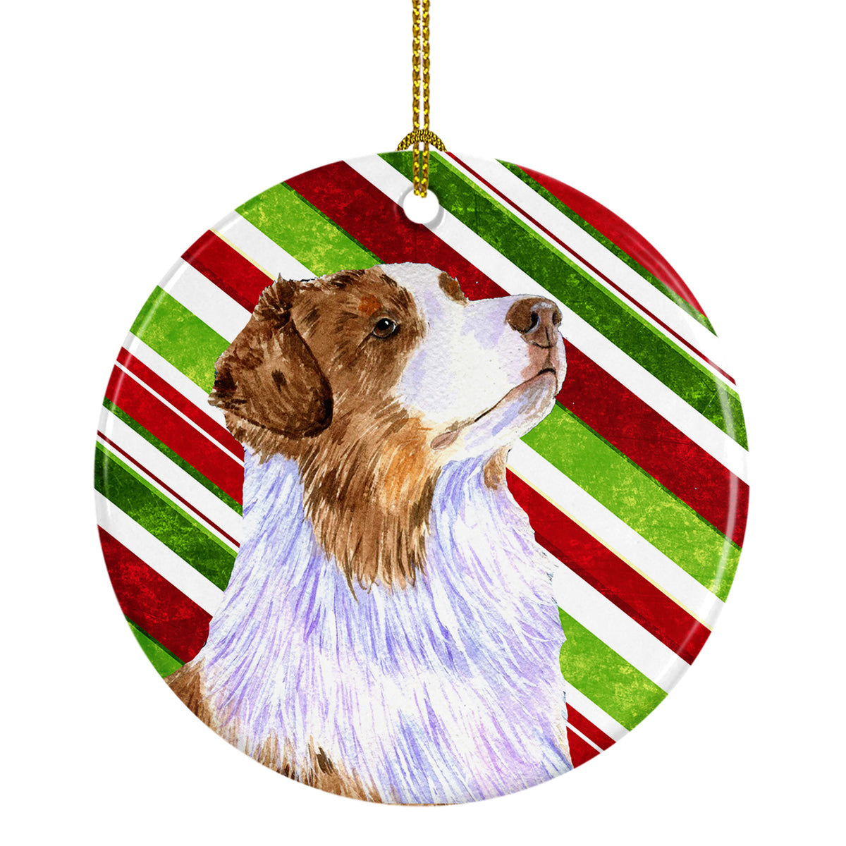 Australian Shepherd Candy Cane Holiday Christmas Ceramic Ornament LH9228 - the-store.com