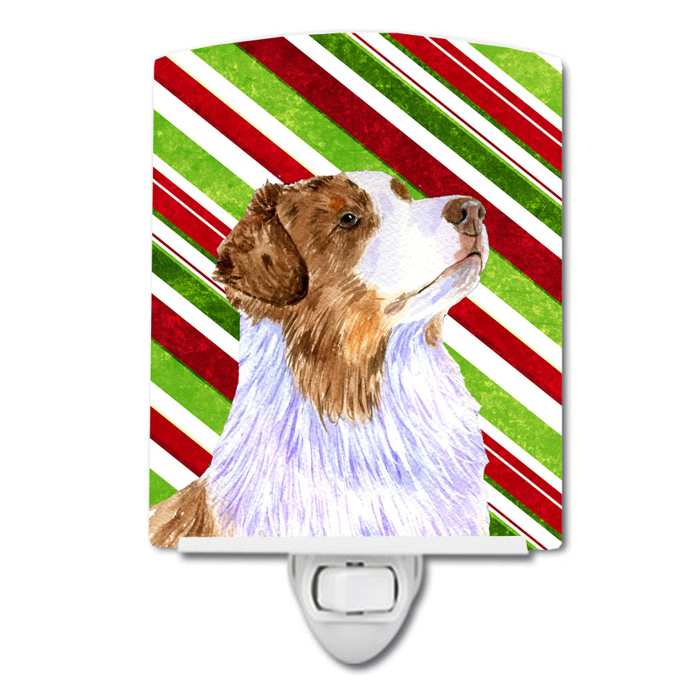 Australian Shepherd Candy Cane Holiday Christmas Ceramic Night Light LH9228CNL - the-store.com