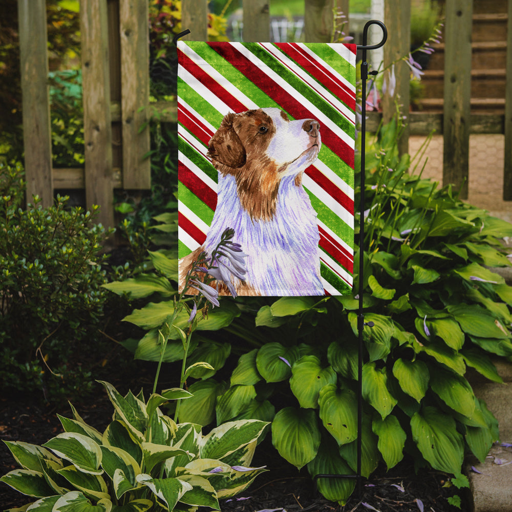 Australian Shepherd Candy Cane Holiday Christmas  Flag Garden Size.