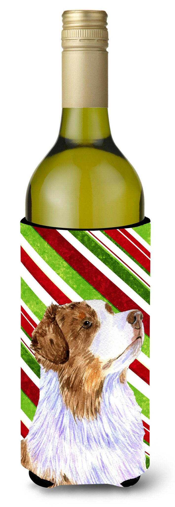 Australian Shepherd Candy Cane Holiday Christmas Wine Bottle Beverage Insulator Beverage Insulator Hugger by Caroline's Treasures