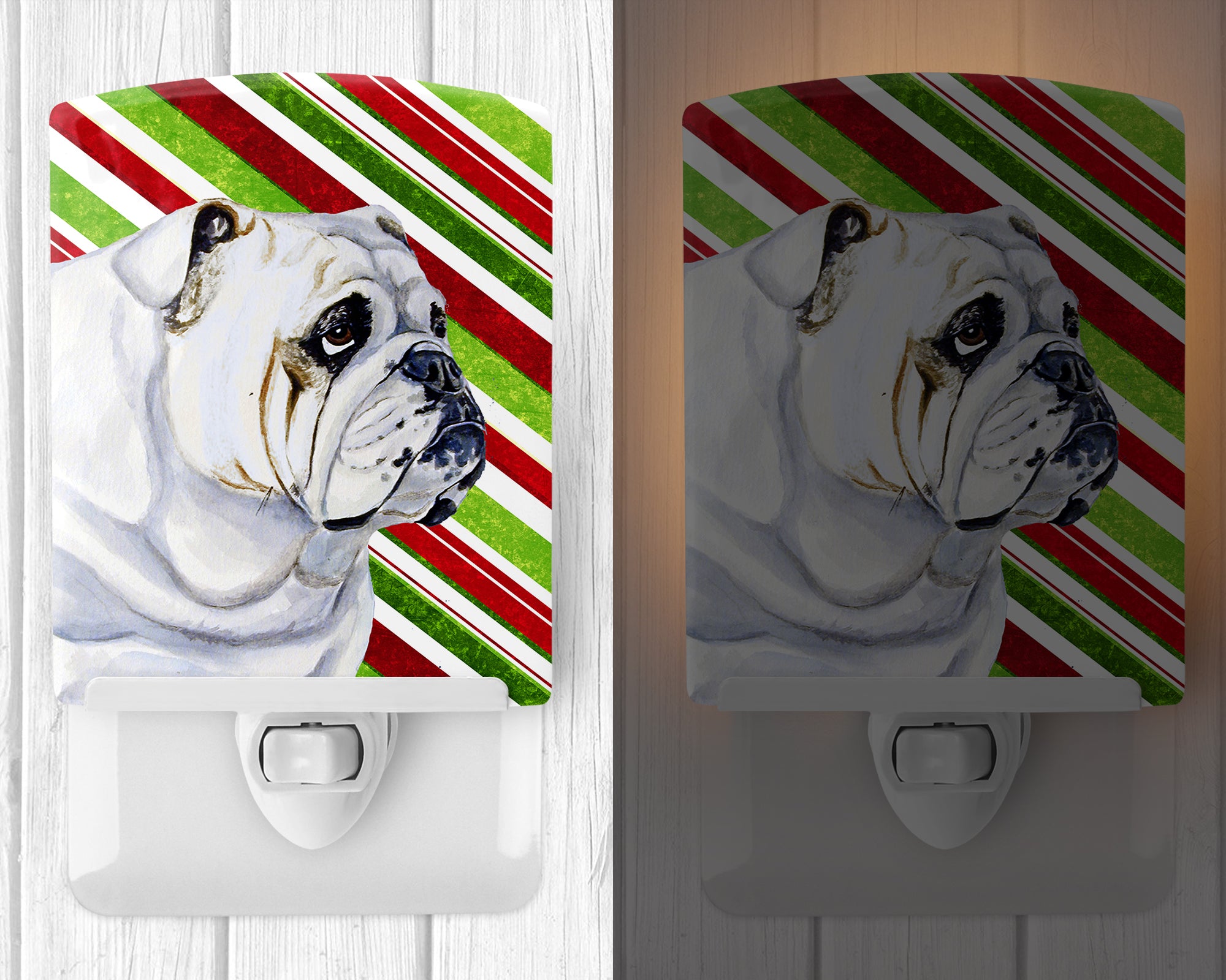 Bulldog English Candy Cane Holiday Christmas Ceramic Night Light LH9229CNL - the-store.com