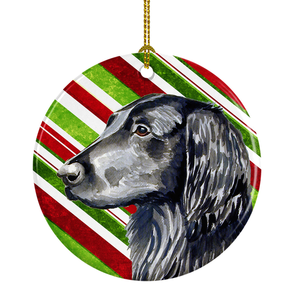 Flat Coated Retriever Candy Cane Holiday Christmas Ceramic Ornament LH9231 - the-store.com