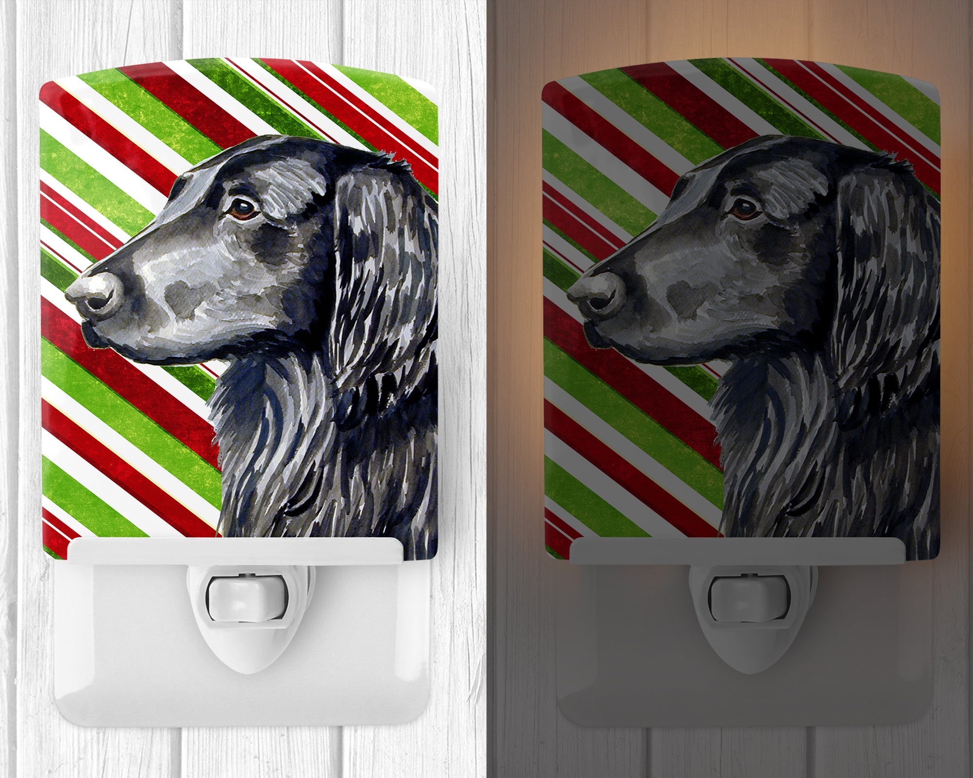 Flat Coated Retriever Candy Cane Holiday Christmas Ceramic Night Light LH9231CNL - the-store.com