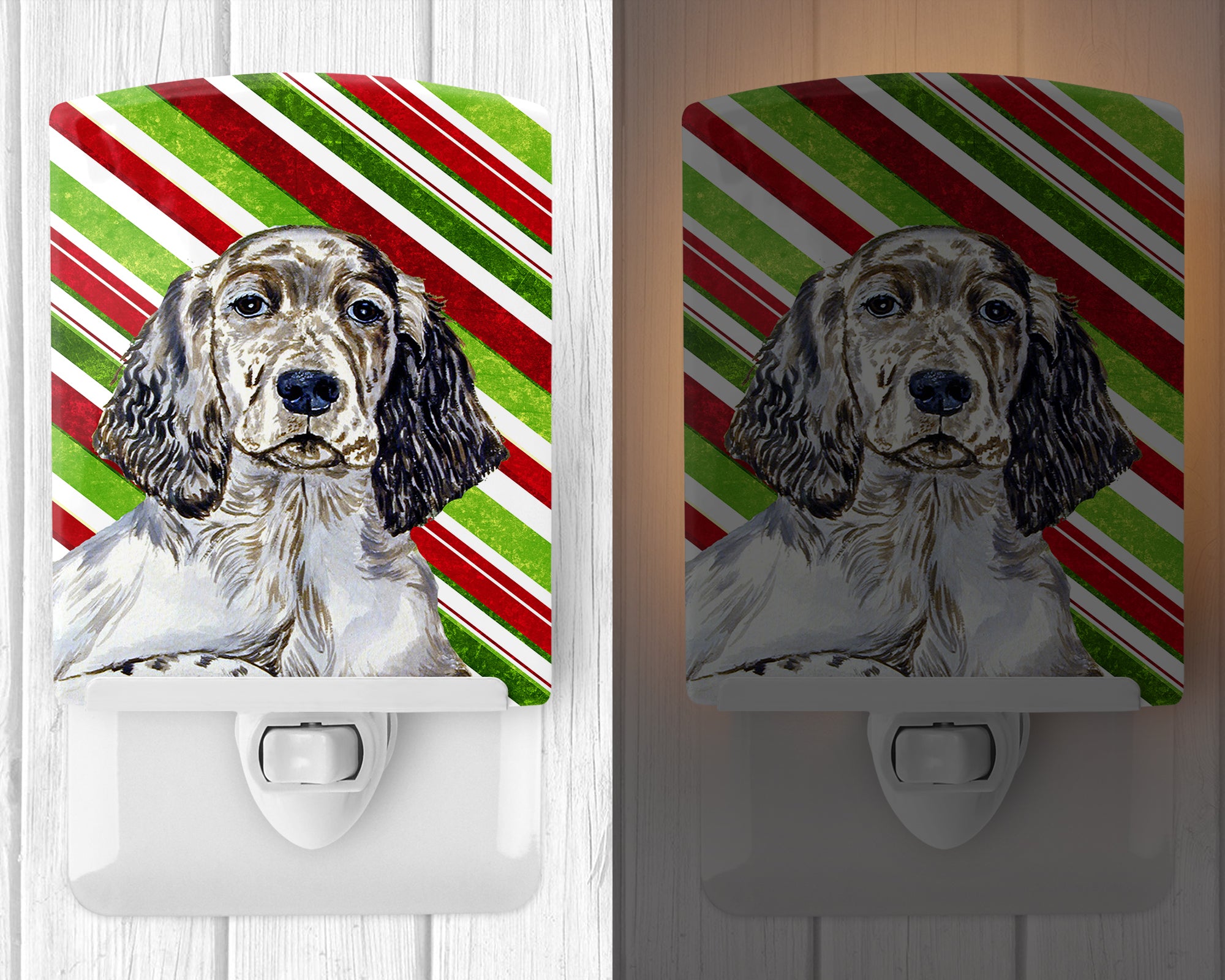 English Setter Candy Cane Holiday Christmas Ceramic Night Light LH9232CNL - the-store.com