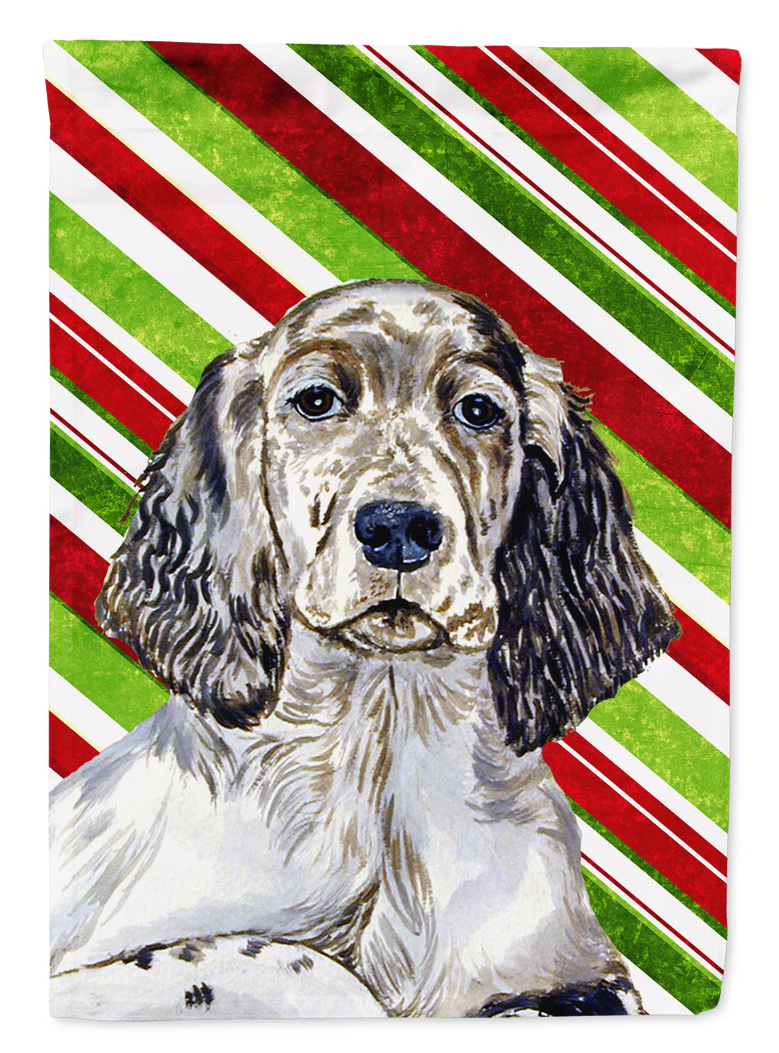 English Setter Candy Cane Holiday Christmas  Flag Garden Size.