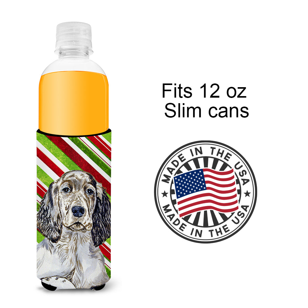 English Setter Candy Cane Holiday Christmas Ultra Beverage Insulators for slim cans LH9232MUK.