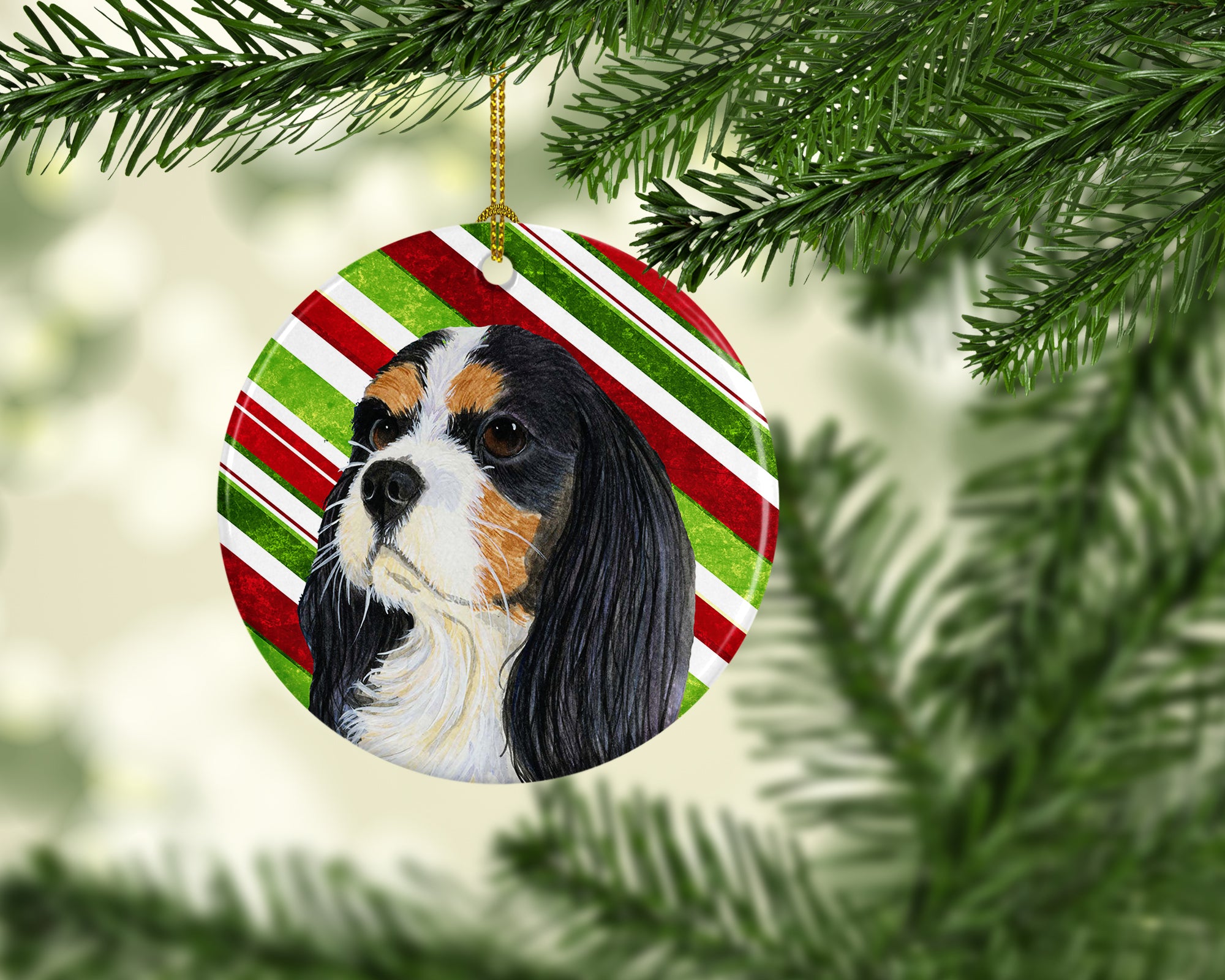 Cavalier Spaniel Candy Cane Holiday Christmas Ceramic Ornament LH9234 - the-store.com