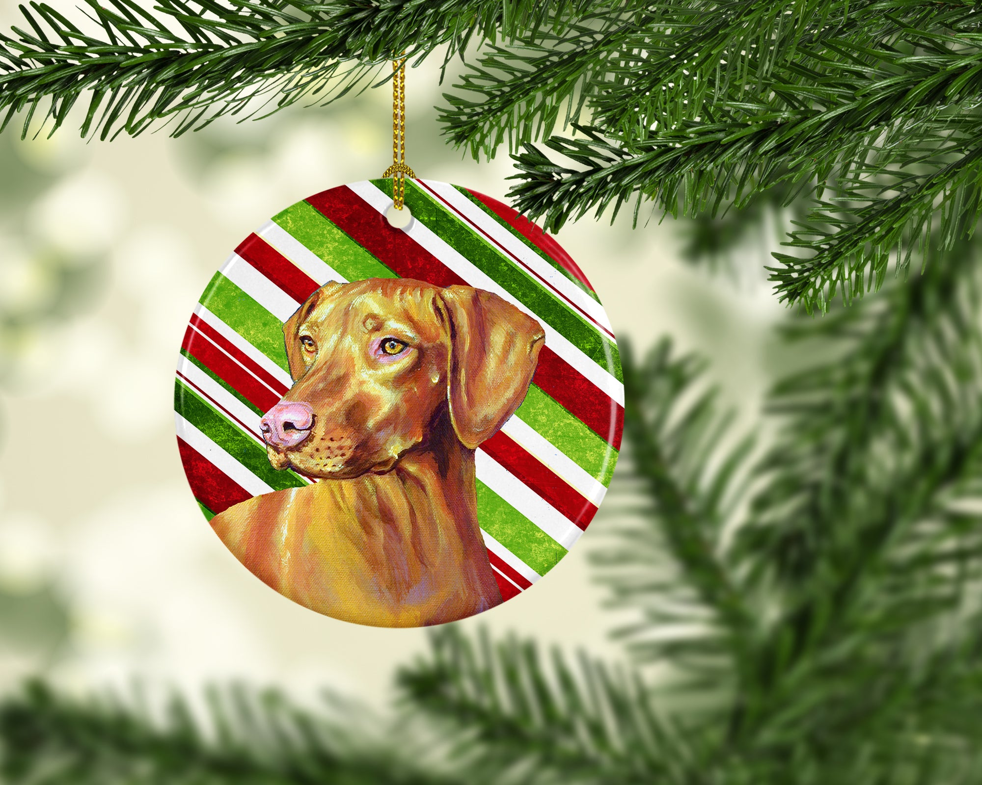 Vizsla Candy Cane Holiday Christmas Ceramic Ornament LH9235 - the-store.com