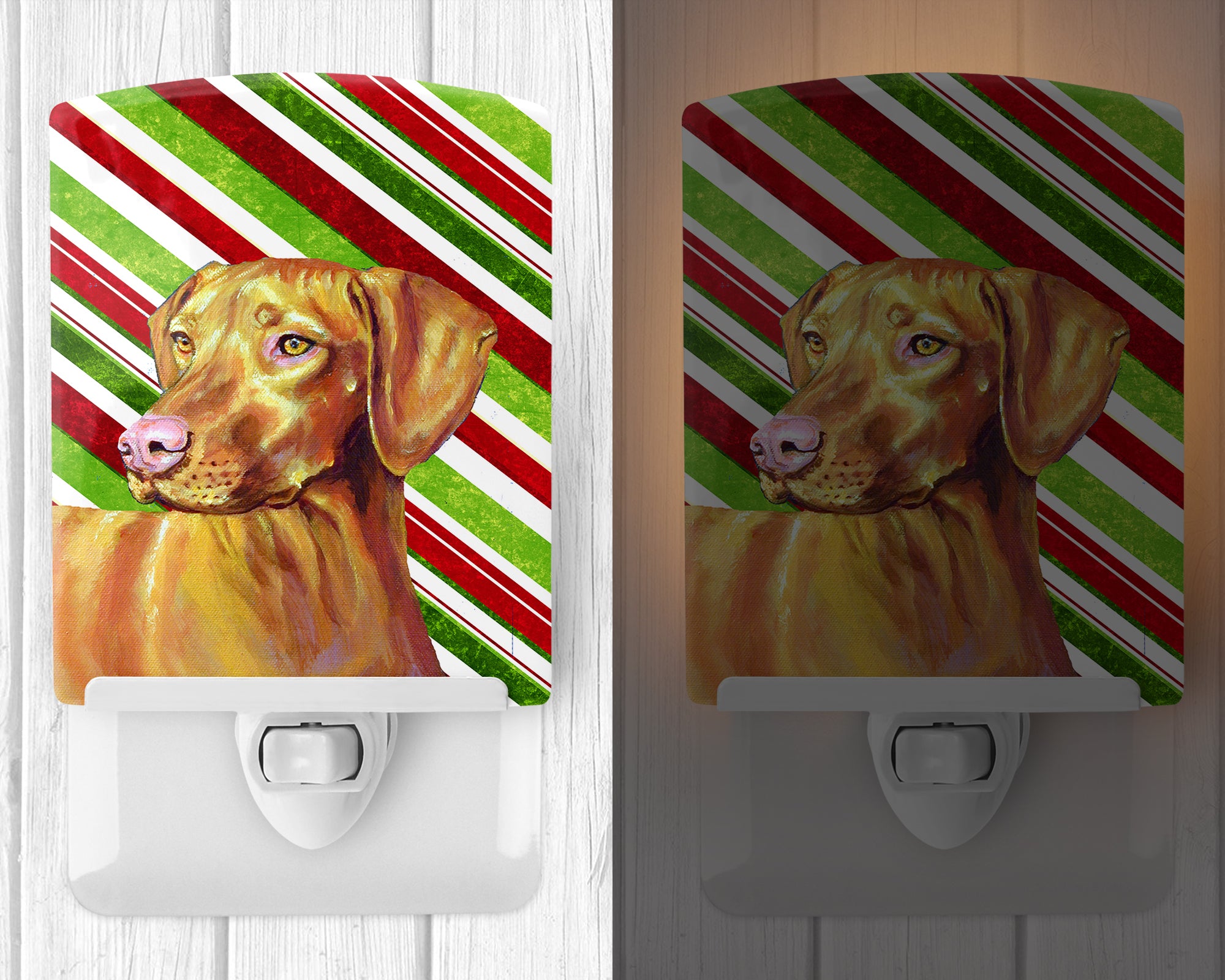 Vizsla Candy Cane Holiday Christmas Ceramic Night Light LH9235CNL - the-store.com