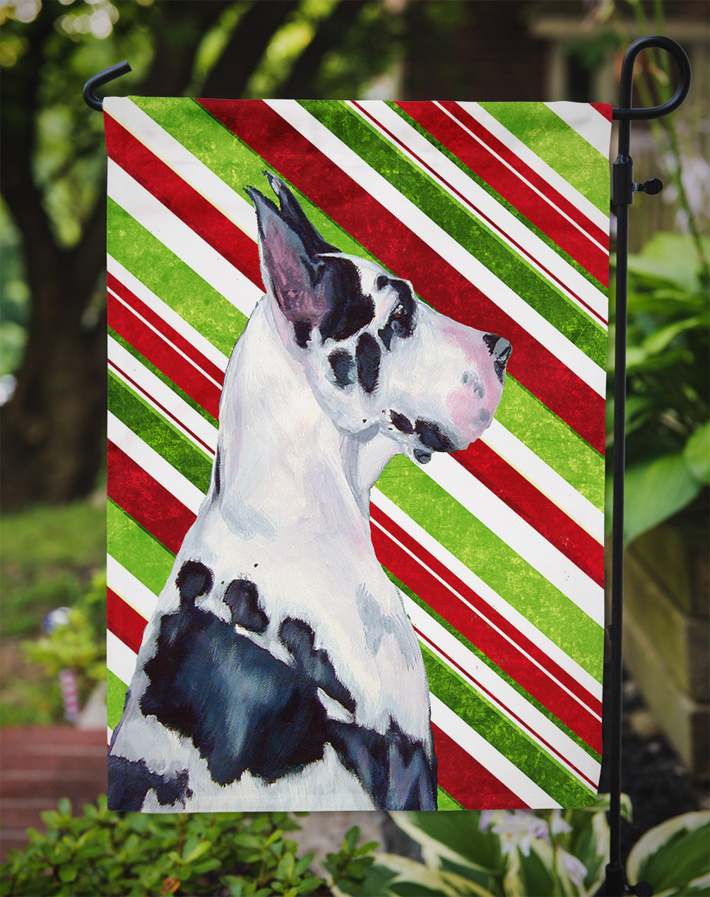 Great Dane Candy Cane Holiday Christmas  Flag Garden Size.