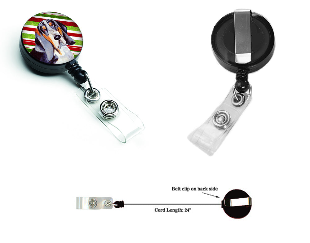 Basset Hound Candy Cane Holiday Christmas Retractable Badge Reel LH9237BR  the-store.com.