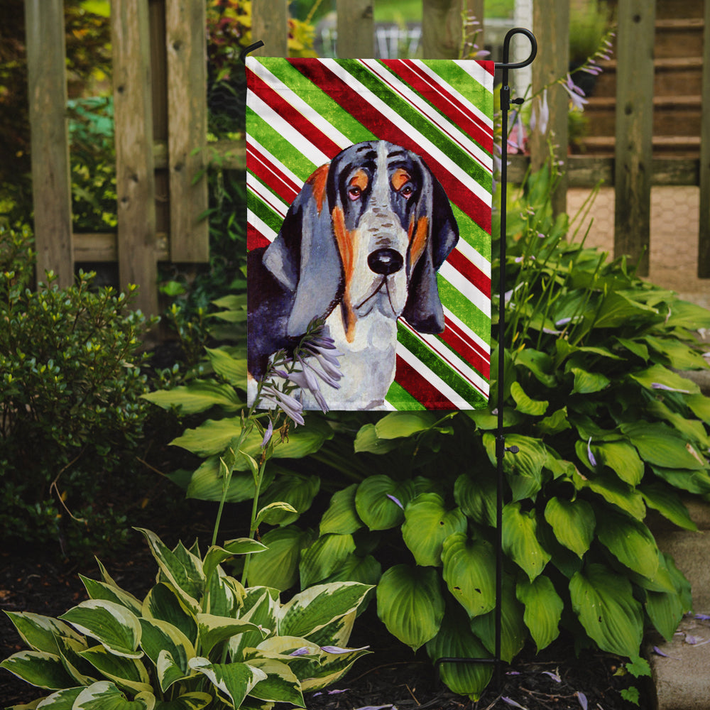 Basset Hound Candy Cane Holiday Christmas  Flag Garden Size.