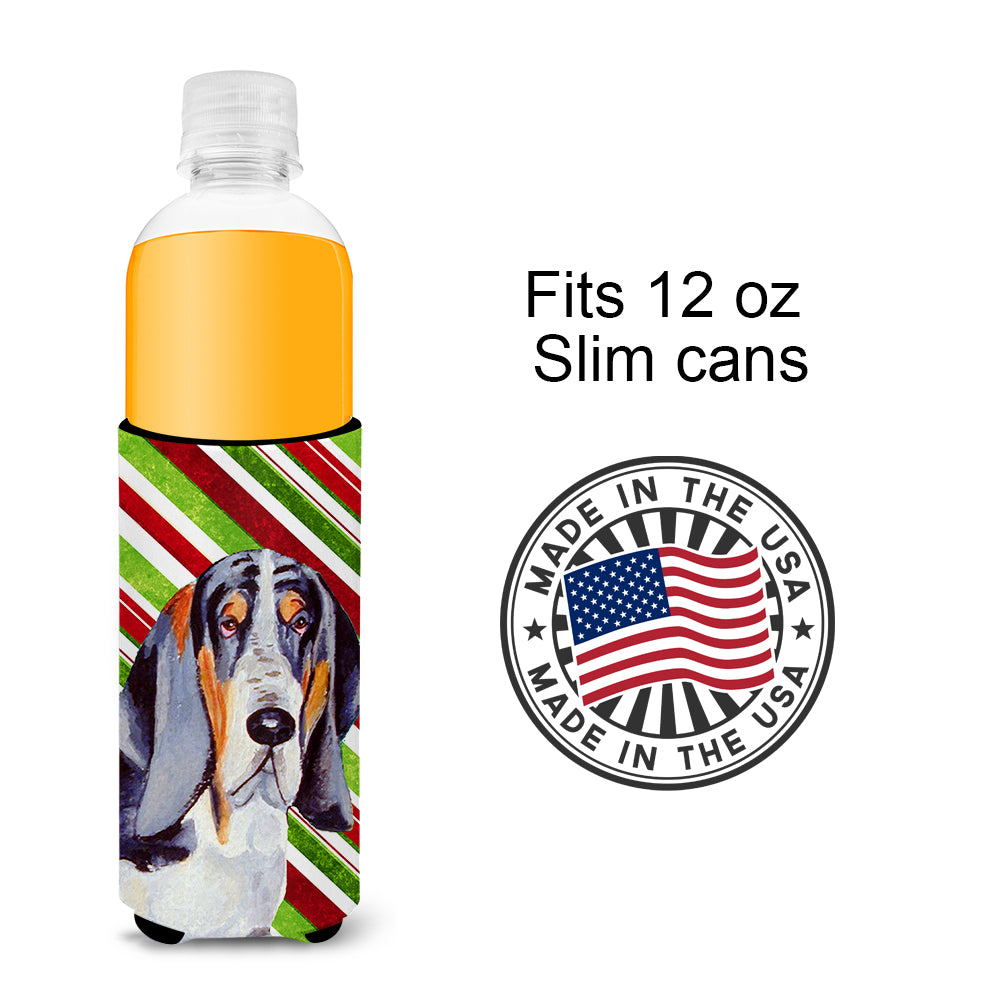 Basset Hound Candy Cane Holiday Christmas Ultra Beverage Insulators for slim cans LH9237MUK.