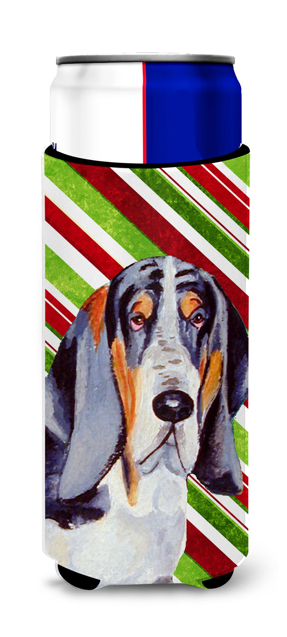 Basset Hound Candy Cane Holiday Christmas Ultra Beverage Insulators for slim cans LH9237MUK.