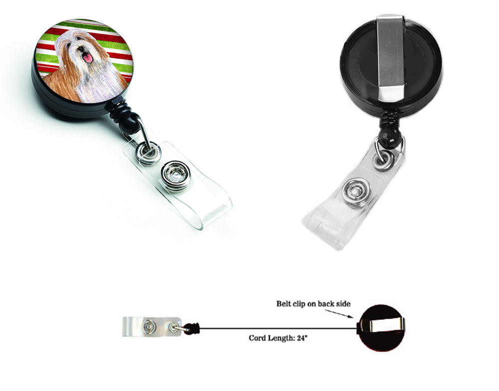 Bearded Collie Candy Cane Holiday Christmas Retractable Badge Reel LH9240BR  the-store.com.
