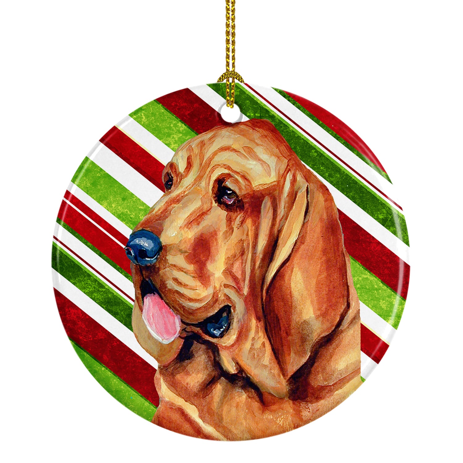 Bloodhound Candy Cane Holiday Christmas Ceramic Ornament LH9241 - the-store.com