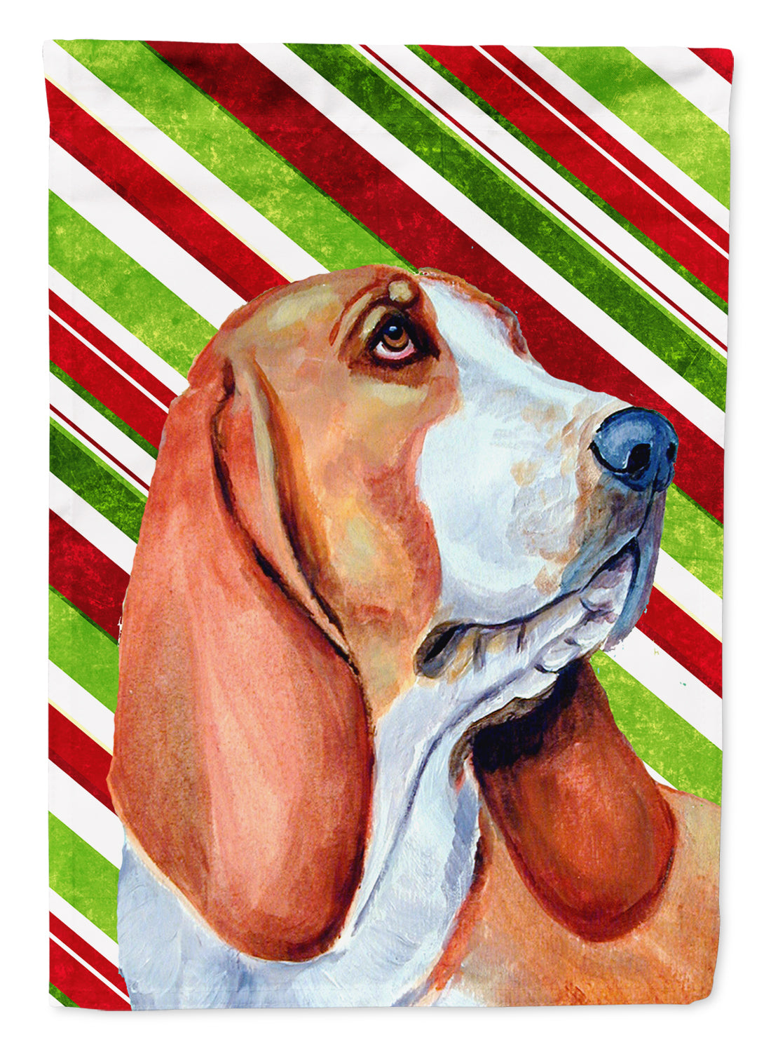 Basset Hound Candy Cane Holiday Christmas  Flag Garden Size.